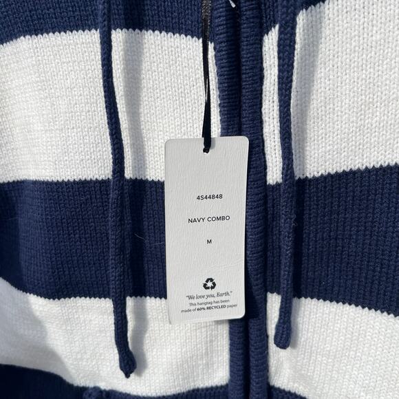 PINK ROSE, NWT, Knitted Zip Up Hooded Sweater, Blue & White Striped, Medium - Picture 3 of 4